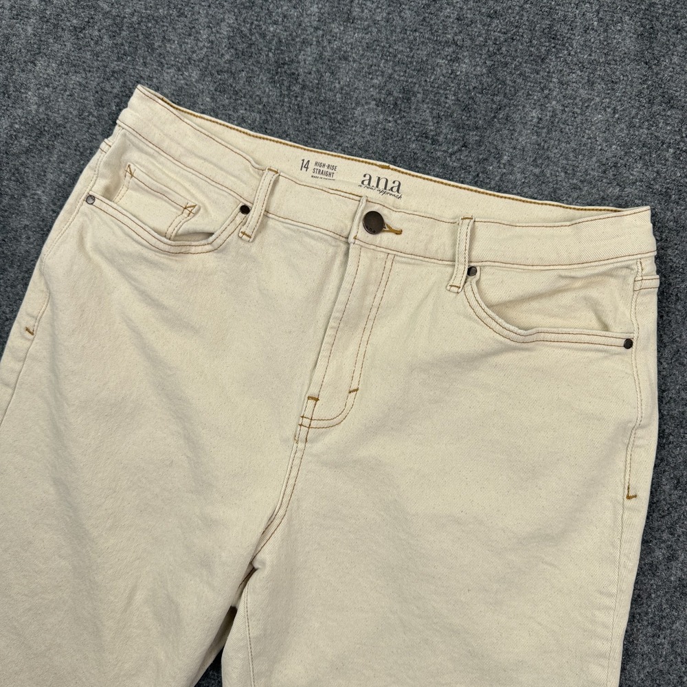 ANA A New Approach Womens Straight Leg Jeans Size 14 High Rise Cream Speckled